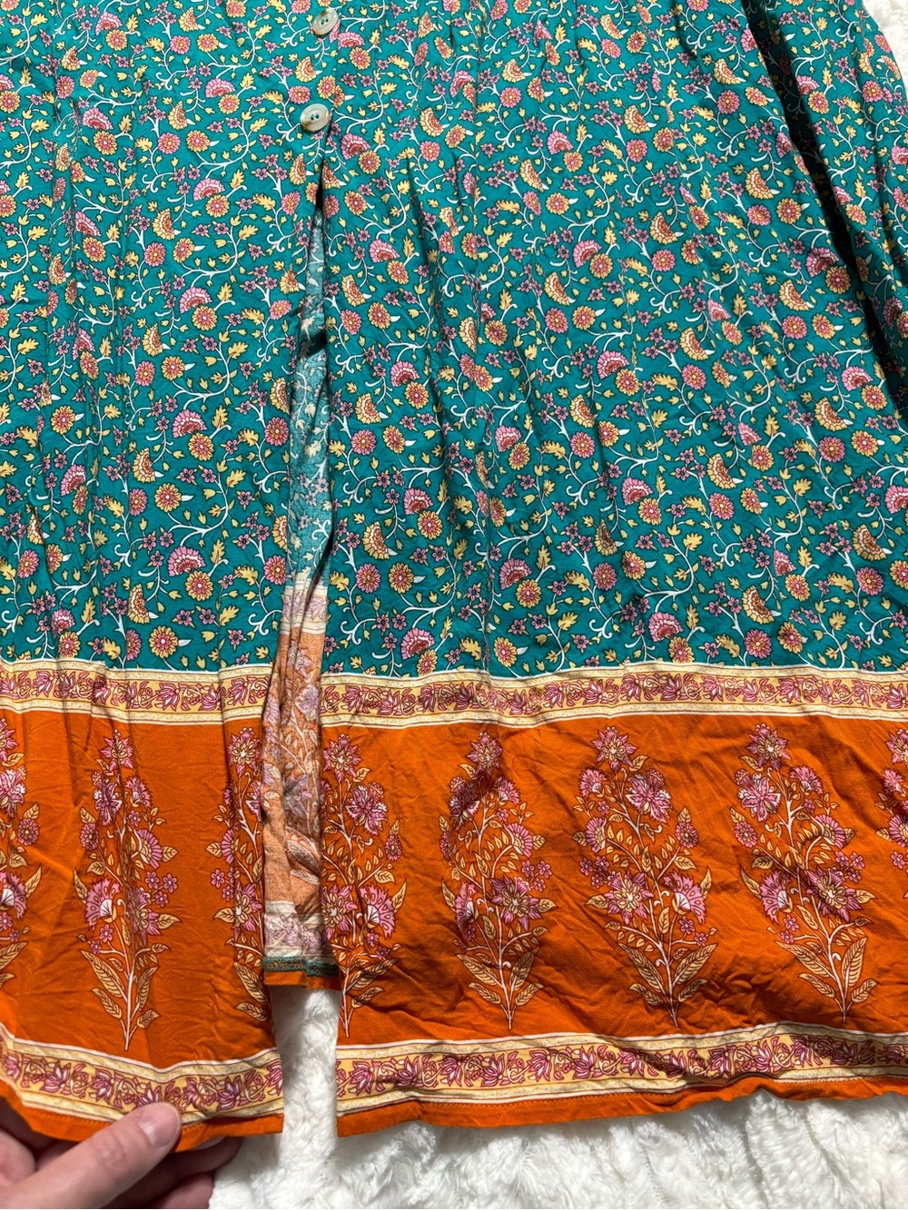 Natural Life Floral Maxi Dress Size Large Teal/Orange Hippie Groovy with Pockets - Picture 6 of 14
